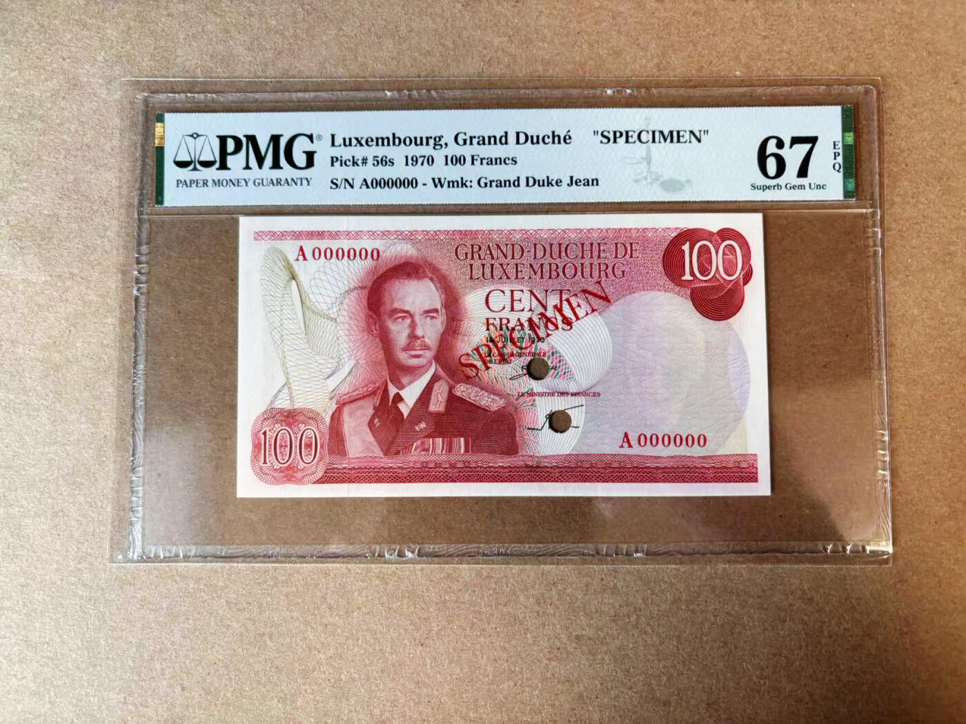 【Blue Auction】✨世界纸币精拍第565期【精】 【样钞】卢森堡 1970年100法郎  PMG67EPQ 高分 