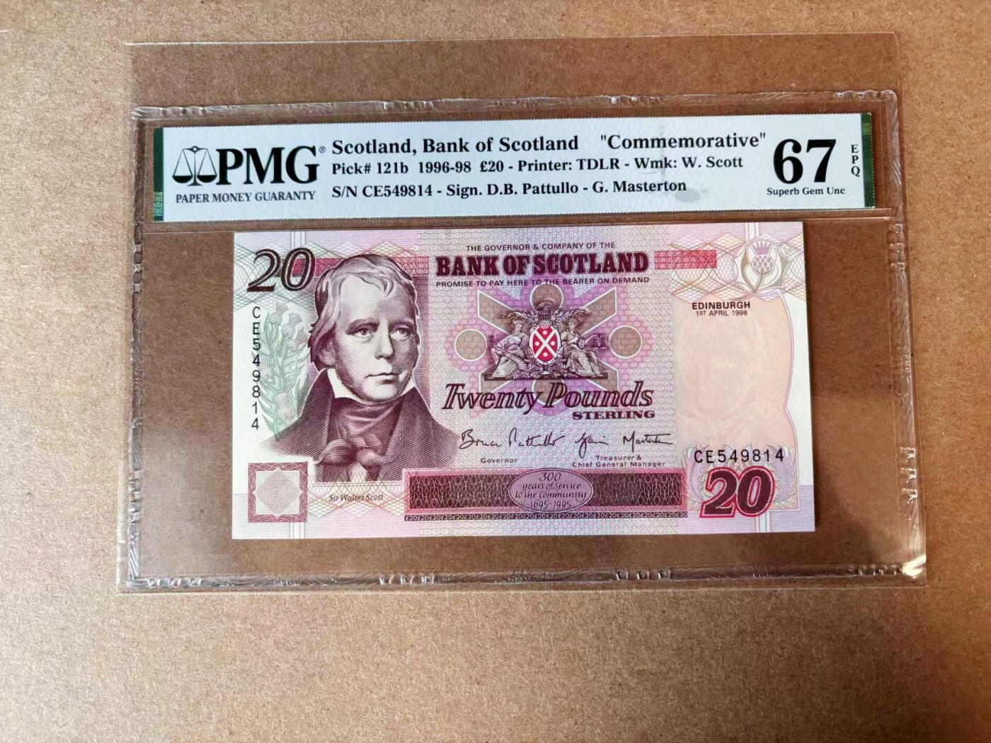 【Blue Auction】✨世界纸币精拍第565期【精】 苏格兰 1996-98年20镑 PMG67EPQ 高分 