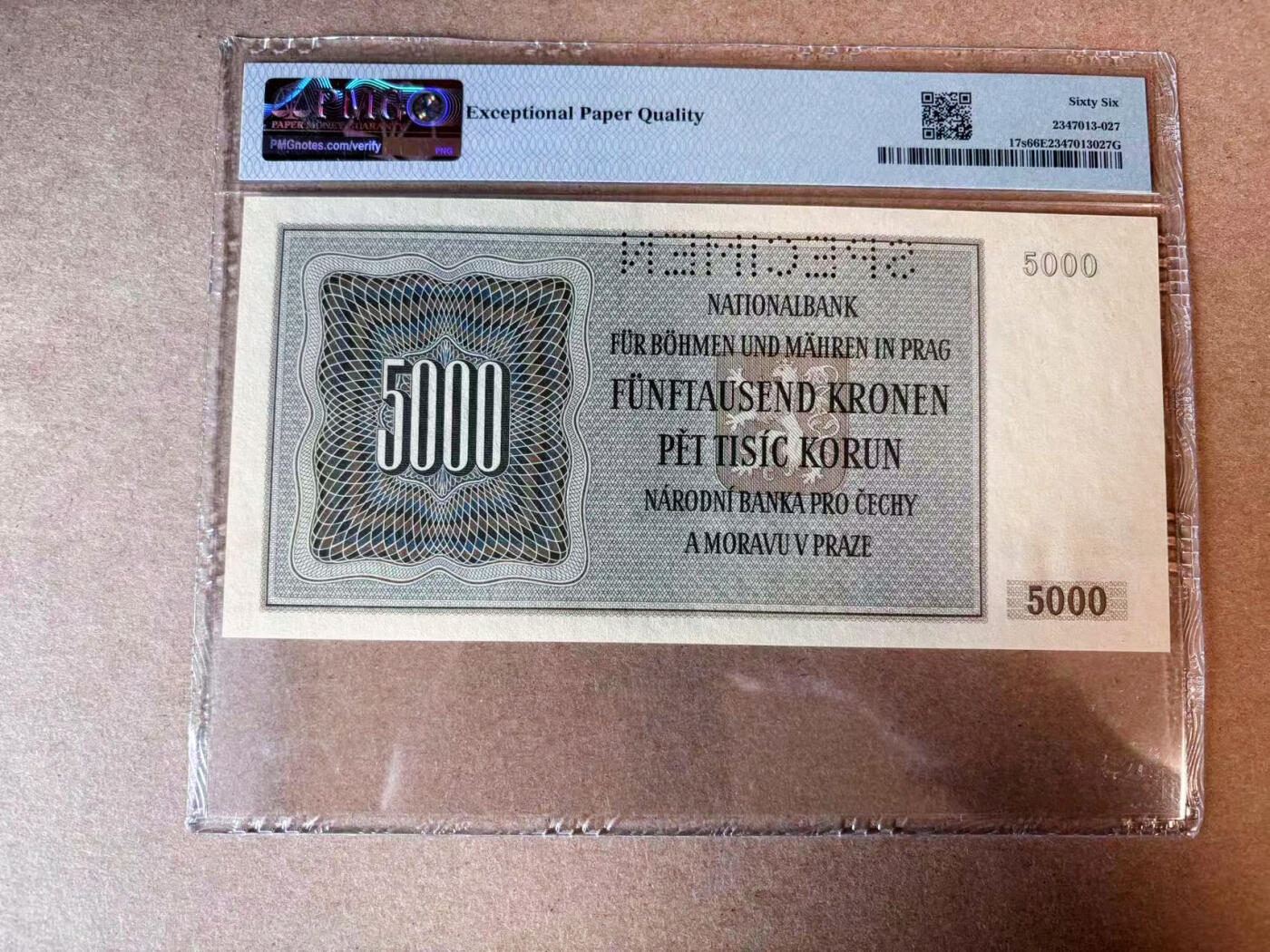 【Blue Auction】✨世界纸币精拍第565期【精】 波西米亚 1944年5000克朗  大票幅 样钞 PMG66EPQ 