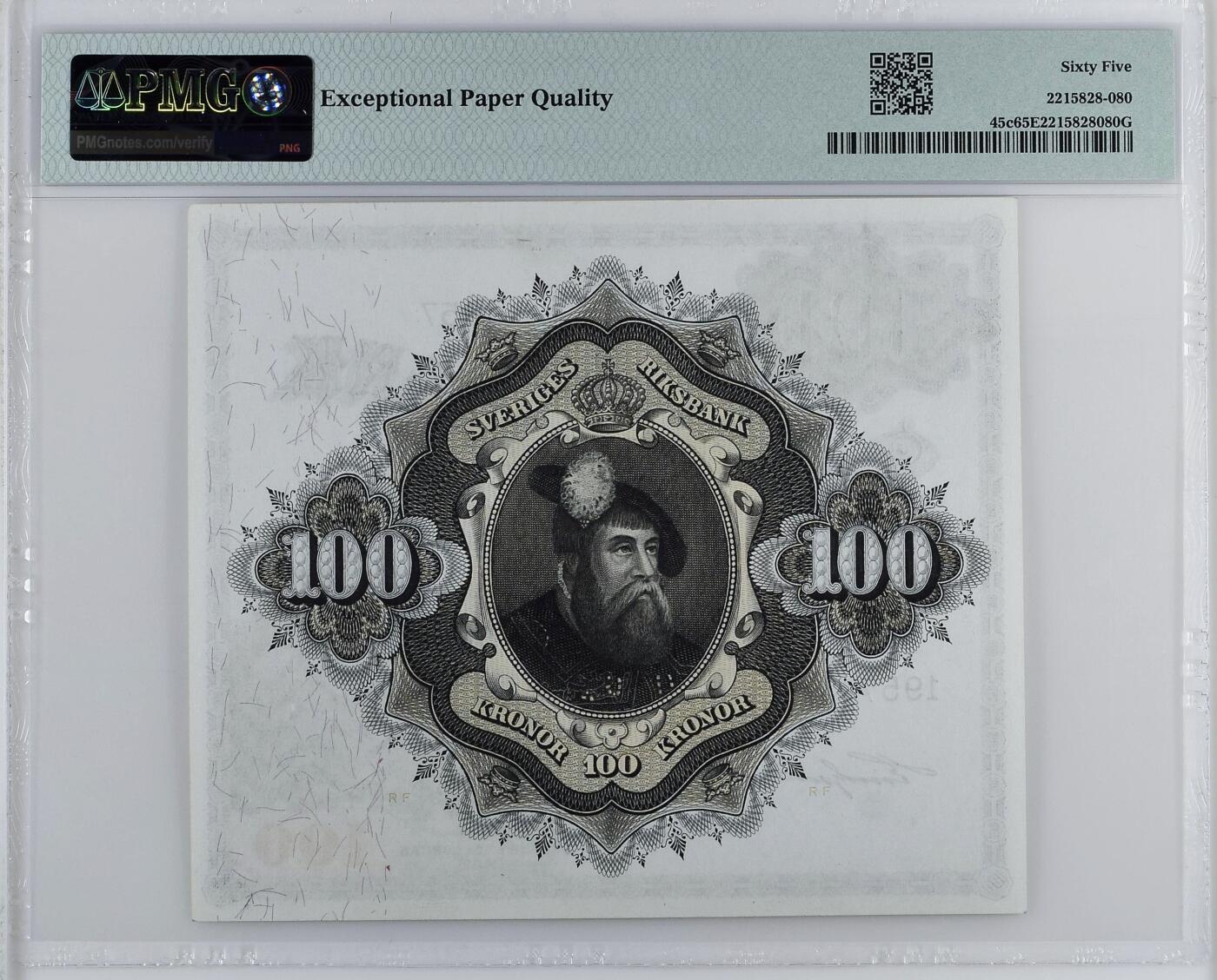 【Blue Auction】✨世界纸币精拍第565期【精】 瑞典 1957年100克朗 大方块 PMG65EPQ 