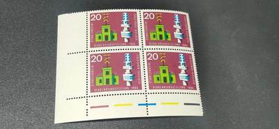 德国邮票专场，都是四方联 - 德国邮票四方连，1965年发行，慕尼黑国际交通展览纪念邮票，套票之一，品相如图