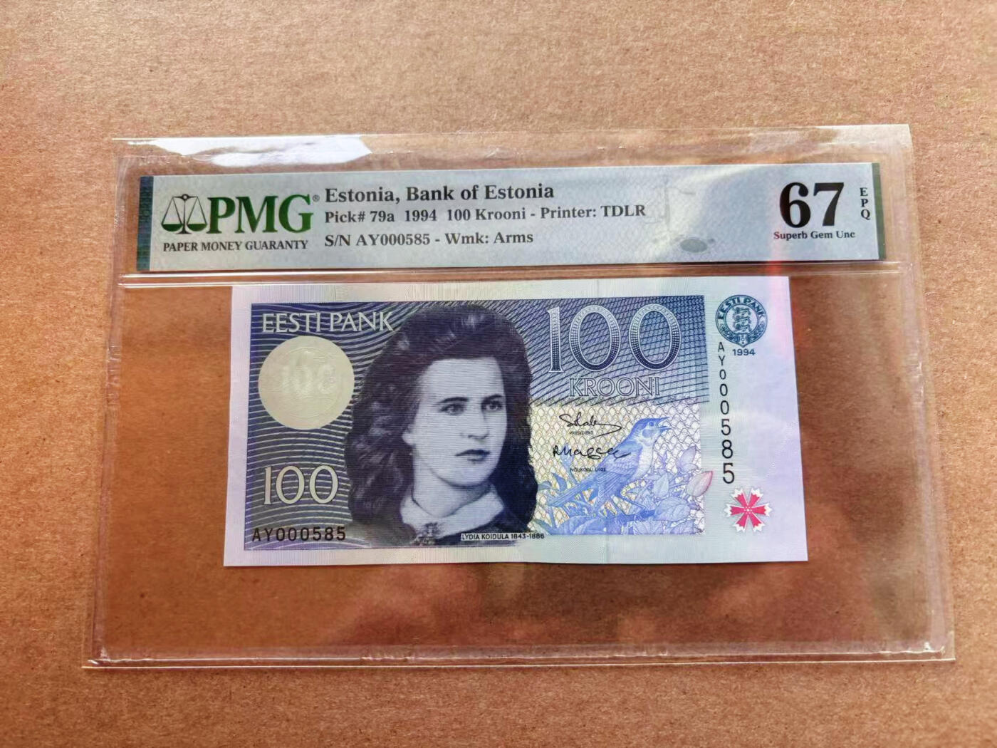 【Blue Auction】✨世界纸币精拍第565期【精】 【585小号】爱沙尼亚 1994年100克朗 PMG67EPQ 高分 