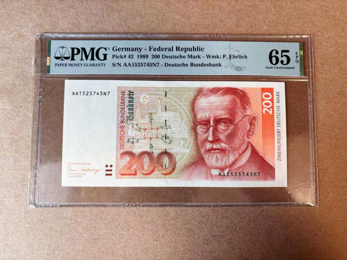【Blue Auction】✨世界纸币精拍第565期【精】 【AA】德国 1989年200马克 PMG65EPQ 