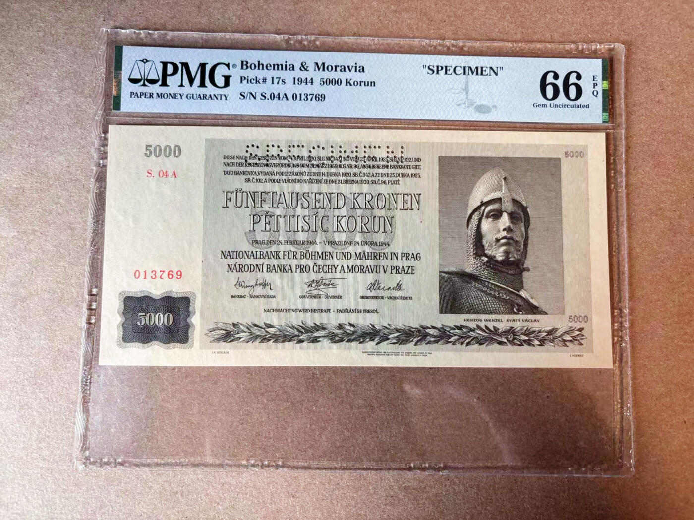 【Blue Auction】✨世界纸币精拍第565期【精】 波西米亚 1944年5000克朗  大票幅 样钞 PMG66EPQ 