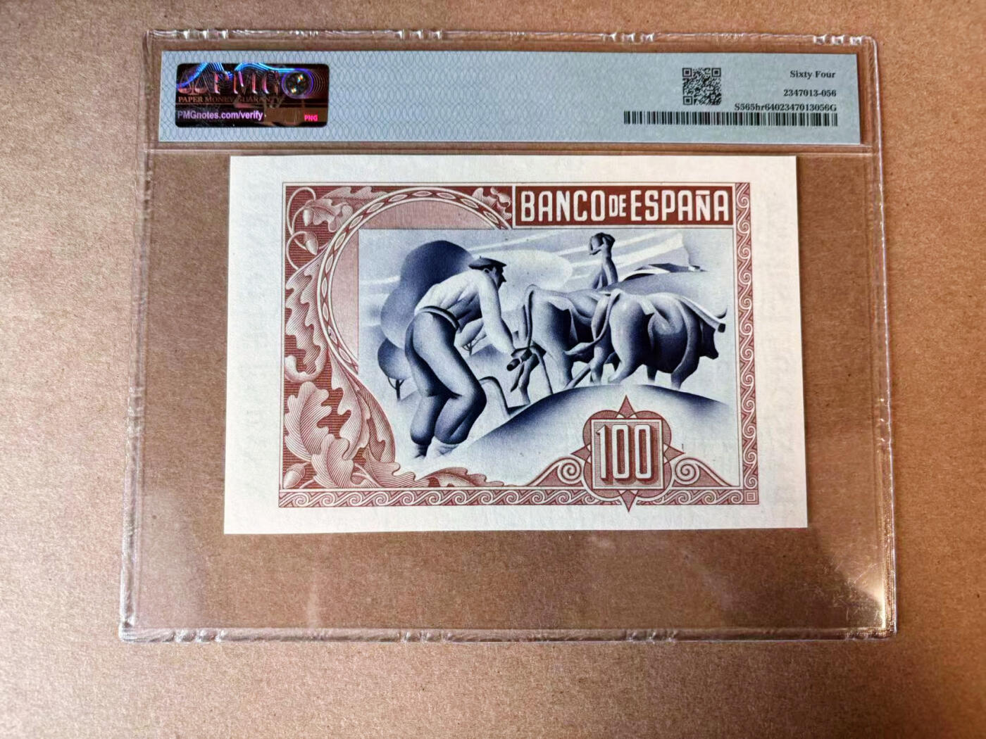 【Blue Auction】✨世界纸币精拍第565期【精】 西班牙 1937年100比塞塔 PMG64
