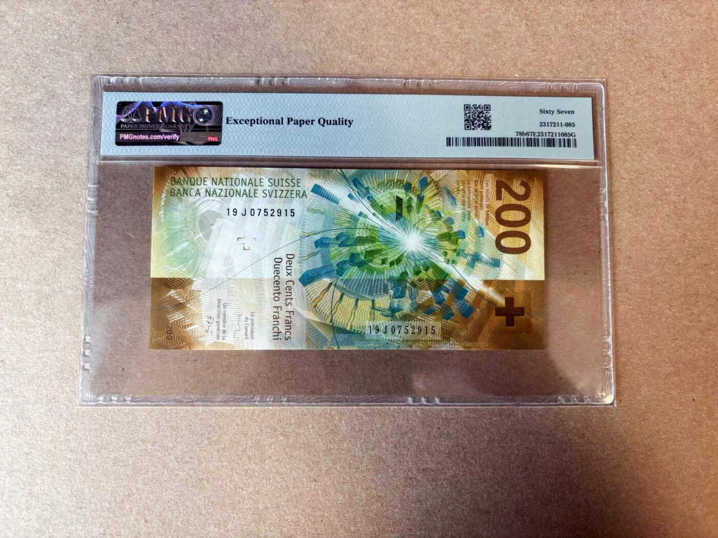 【Blue Auction】✨世界纸币精拍第565期【精】 瑞士 2019年200法郎 PMG67EPQ 高分