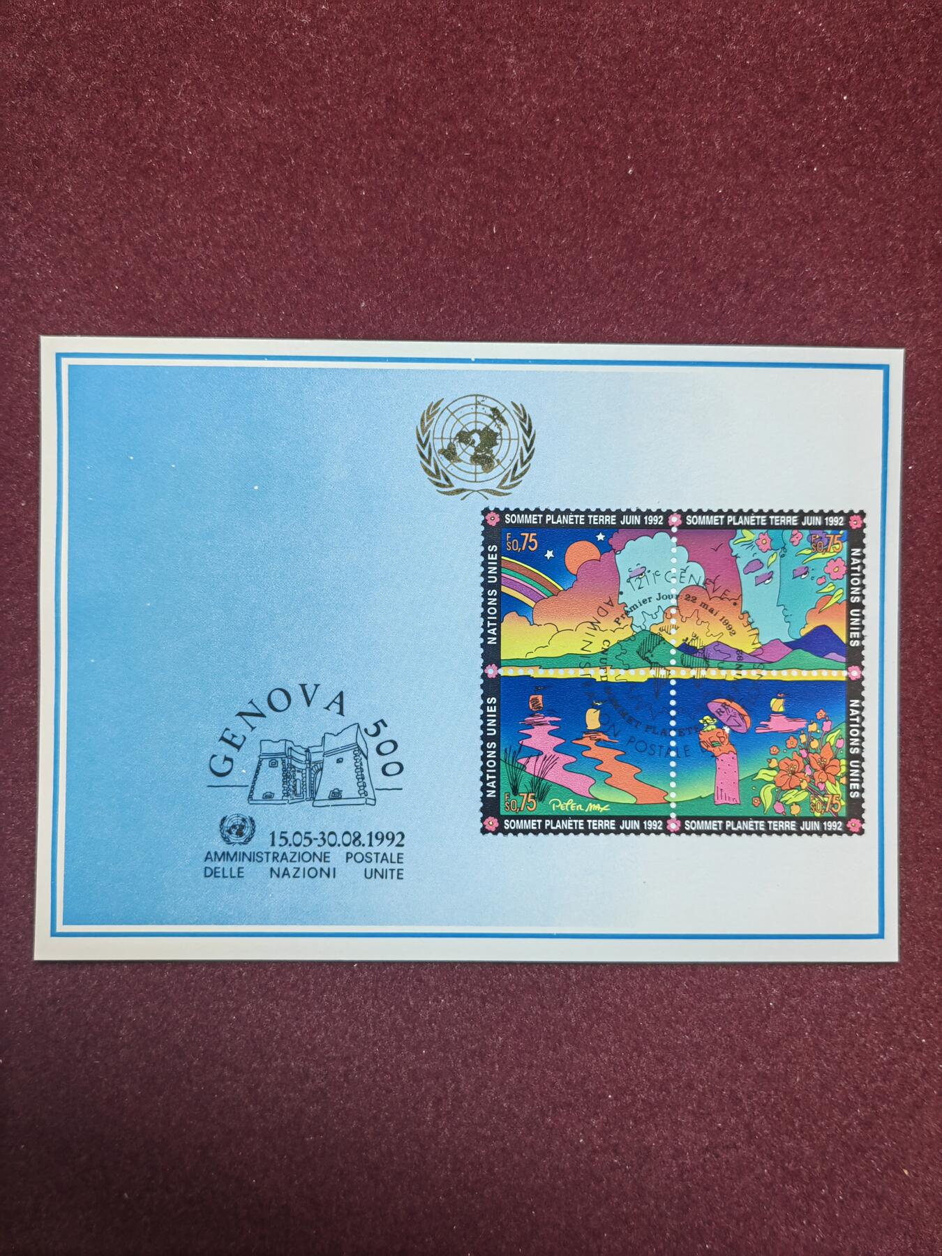 联合阁邮币社™ ——“首日封，0佣金”多多支持 联合国日内瓦1992年 环境与开发会议马科斯卡通绘画