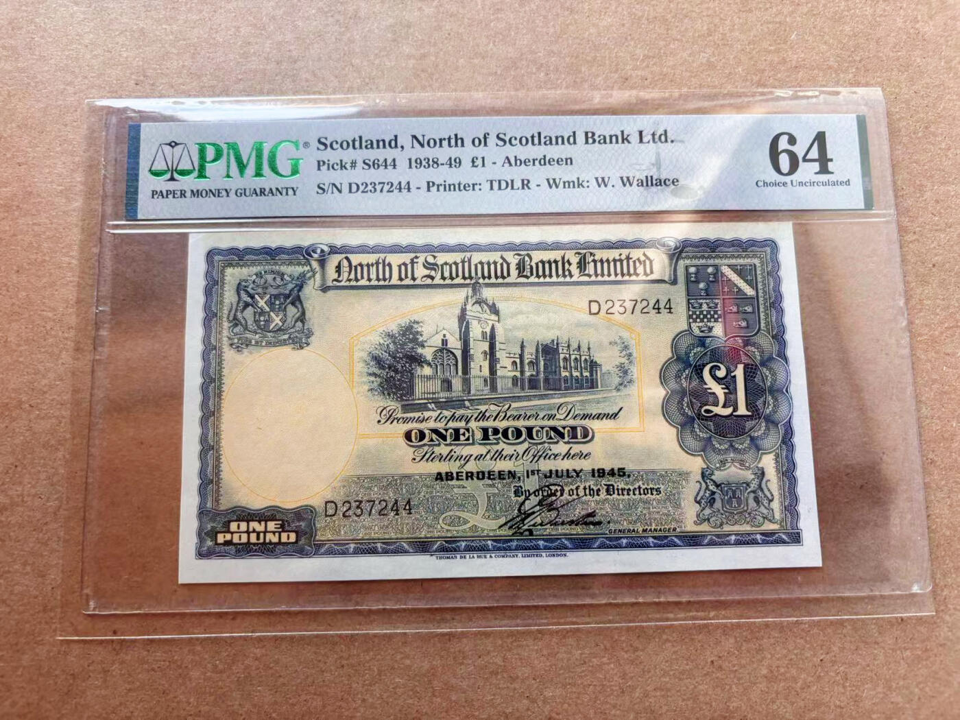 【Blue Auction】✨世界纸币精拍第565期【精】 苏格兰 1945年1镑 PMG64 