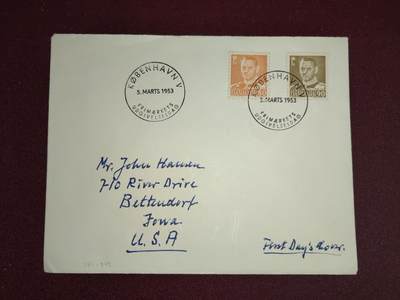 联合阁邮币社™ ——“首日封，0佣金”多多支持 丹麦1953年 实寄邮封