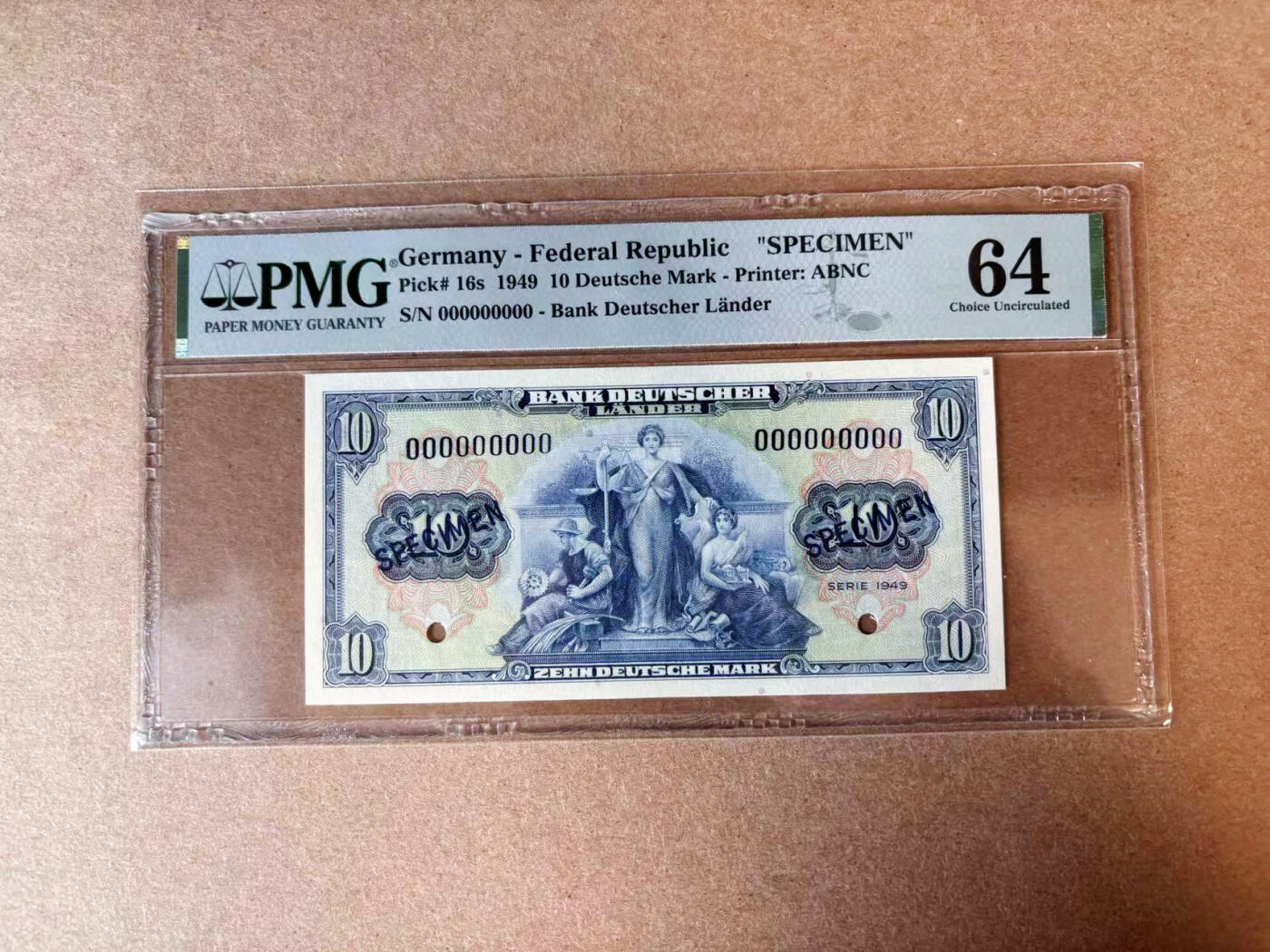 【Blue Auction】✨世界纸币精拍第565期【精】 【样钞】德国 1949年10马克 ABNC出品 PMG64