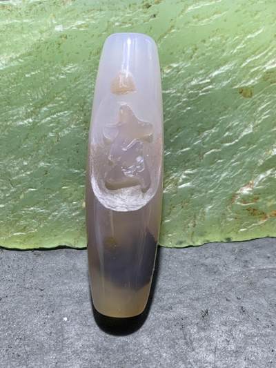 精美亚光高玉化巴西玛瑙手工俏色巧雕玄字桶珠一个！ - 精美亚光高玉化巴西玛瑙手工俏色巧雕玄字桶珠一个！