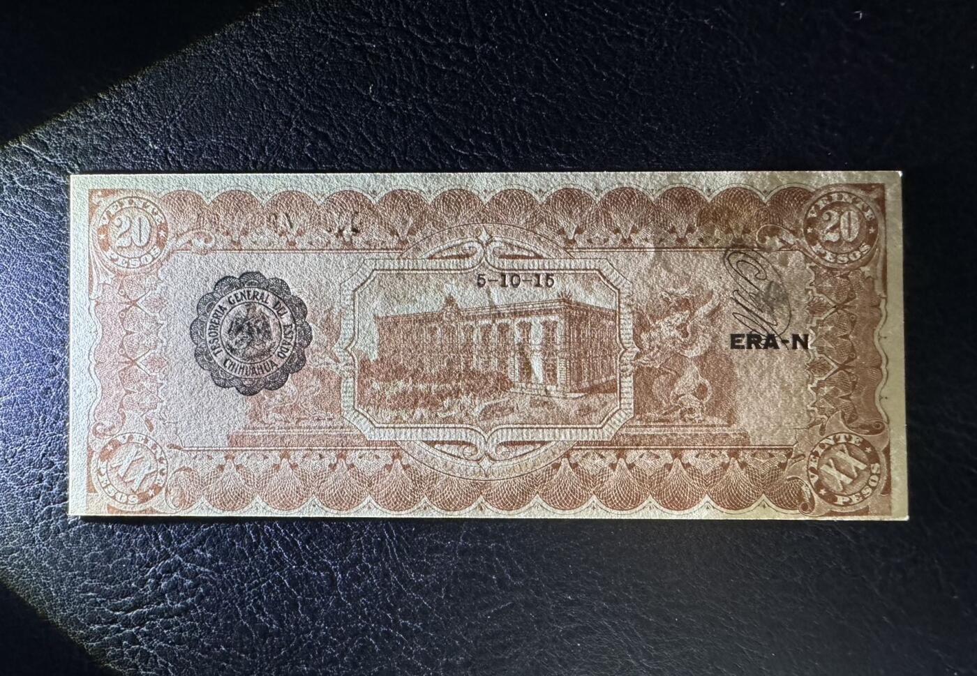 收藏联盟Quantum Auction 第386期拍卖  墨西哥芝华华1915年20比索 品相UNC 边角微瑕 带签实钞