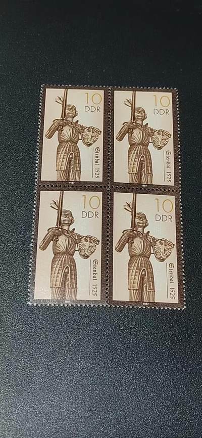 德国邮票专场，都是四方联 - 德国邮票四方连，1987年发行，罗兰雕像  骑士雕塑，套票之一，品相如图