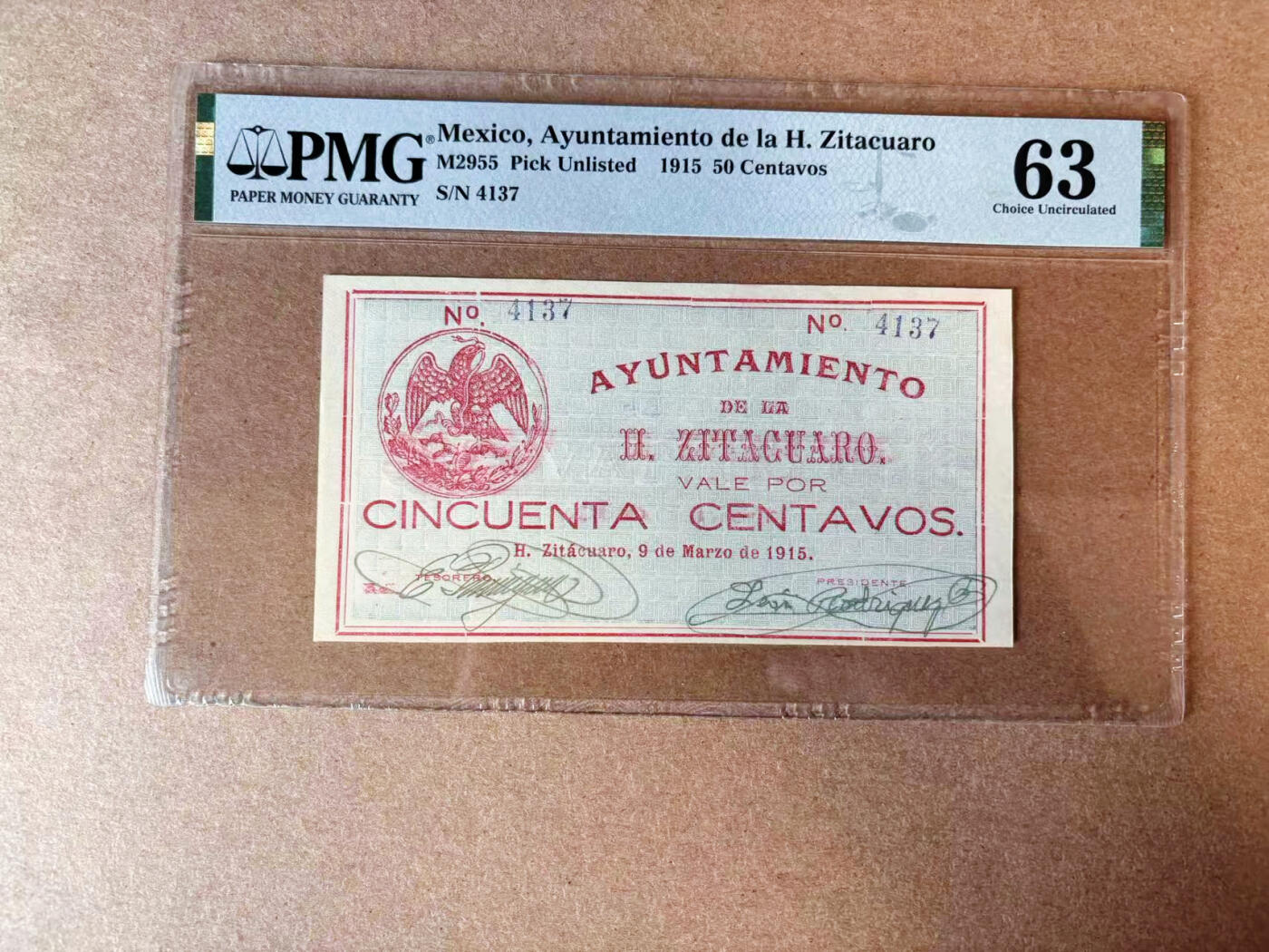 【Blue Auction】✨世界纸币精拍第565期【精】 墨西哥 1915年50分 PMG63