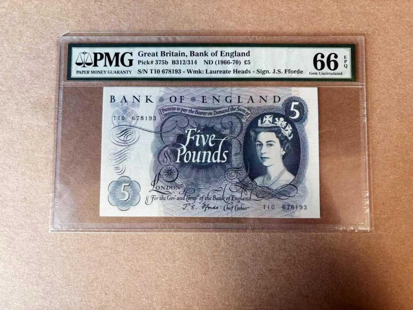 【Blue Auction】✨世界纸币精拍第565期【精】 英国 1966-70年5镑 PMG66EPQ 