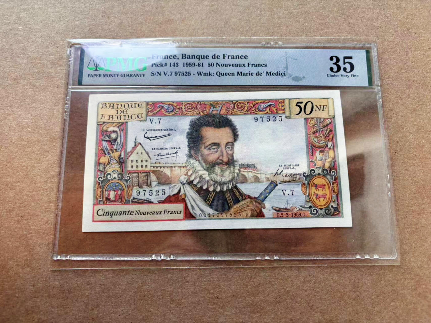 【Blue Auction】✨世界纸币精拍第565期【精】 法国 1959年50新法郎 亨利四世 PMG35