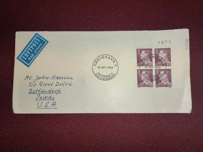 联合阁邮币社™ ——“首日封，0佣金”多多支持 丹麦1963年 实寄航空邮封