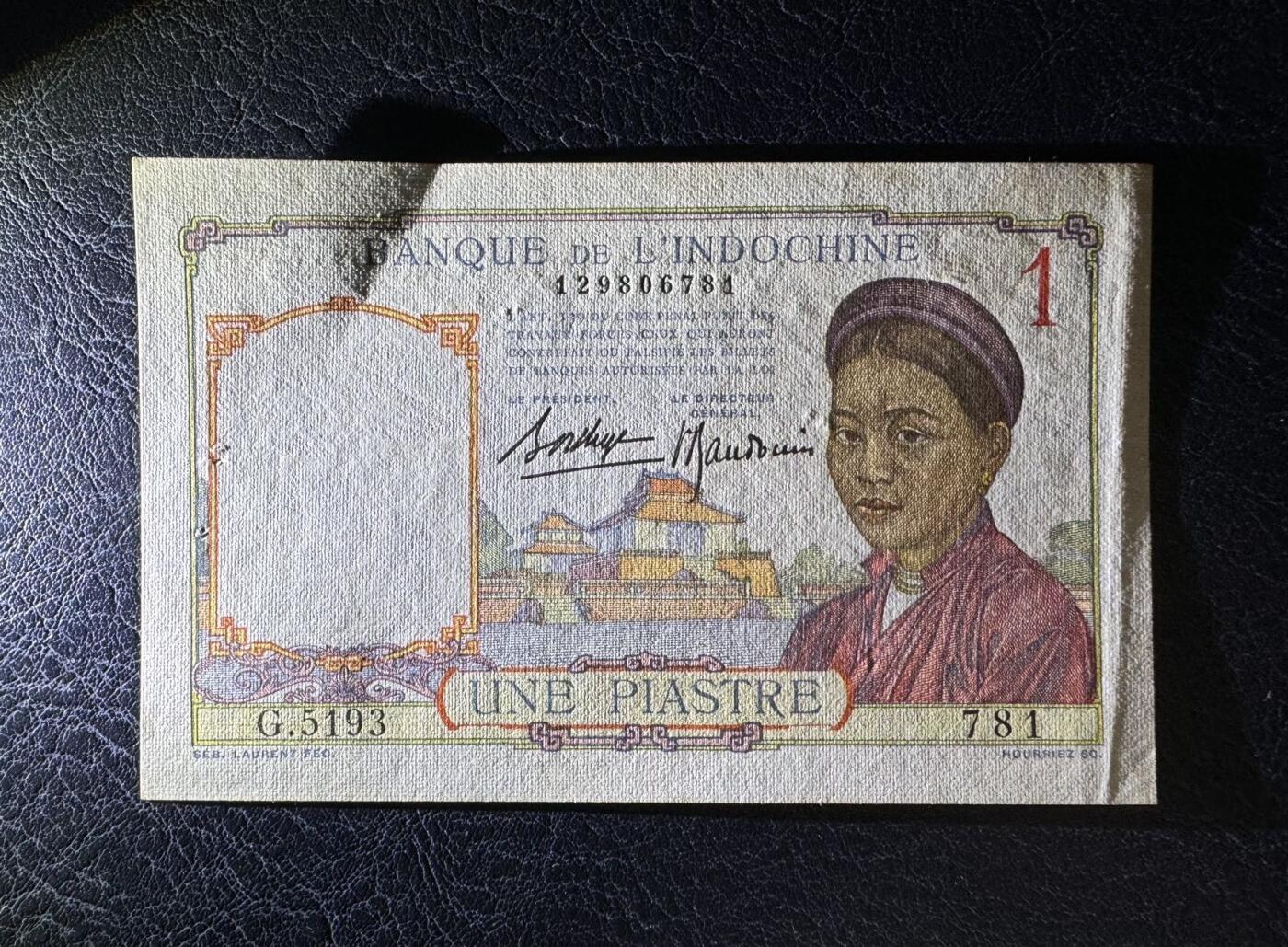 收藏联盟Quantum Auction 第386期拍卖  东方汇理银行1940年1皮阿斯特 品相AU-  有针孔