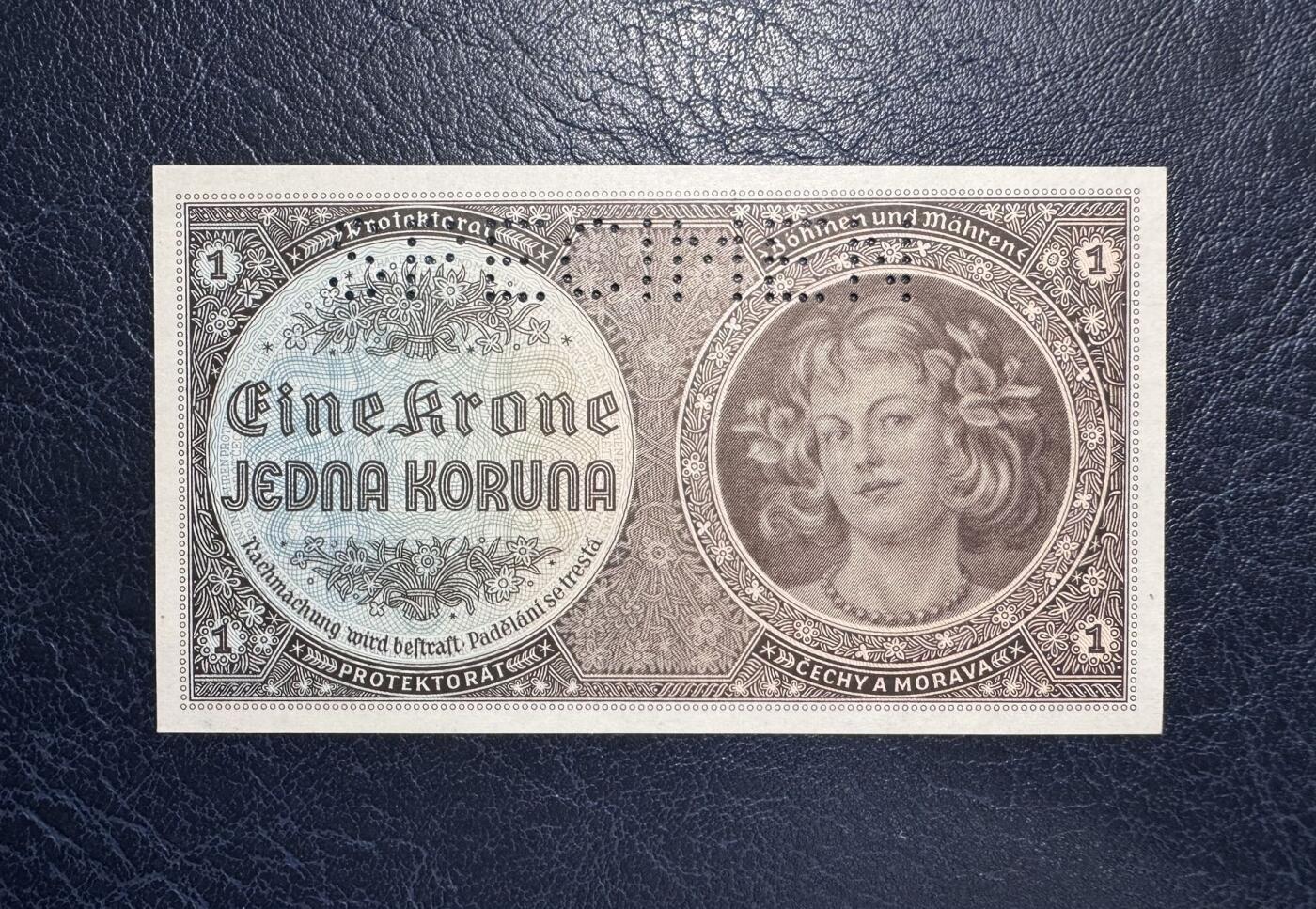 收藏联盟Quantum Auction 第386期拍卖  波西米亚和摩拉维亚1942年1克朗样票 品相全新UNC