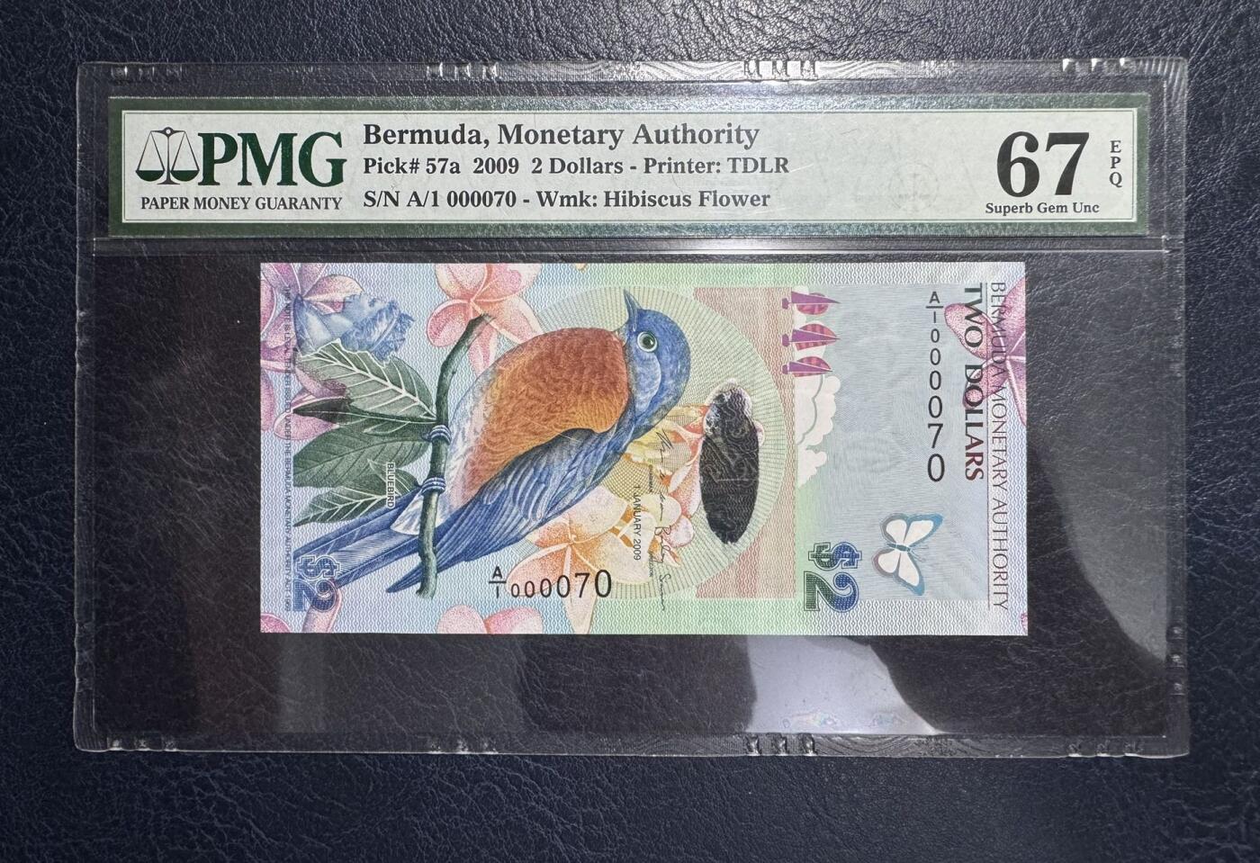 收藏联盟Quantum Auction 第386期拍卖  百慕大群岛2009年2元A/1冠70号  PMG67