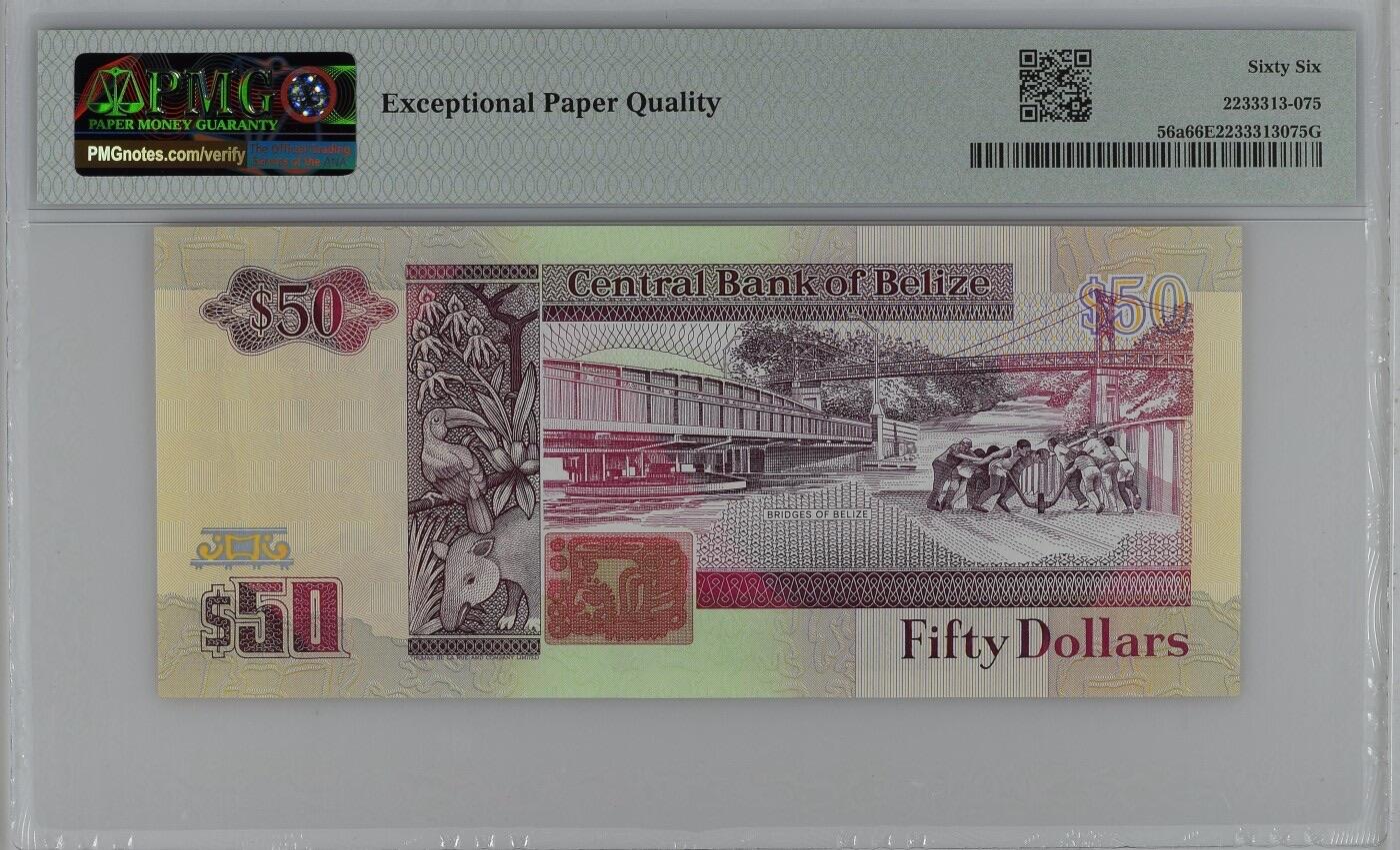 收藏联盟Quantum Auction 第386期拍卖  伯利兹1990年50元首发AA冠 PMG66 号码无47 初版大长条