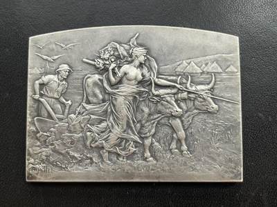 「木头集藏」章牌精品专场 - CH.Pillet～1929年法国农业竞赛银章   尺寸：65×48 mm ，93.8 g   边铭：丰饶角 2 ARGENT  加厚版本，正常版为80g左右，名家经典作品，双面设计，品相很不错