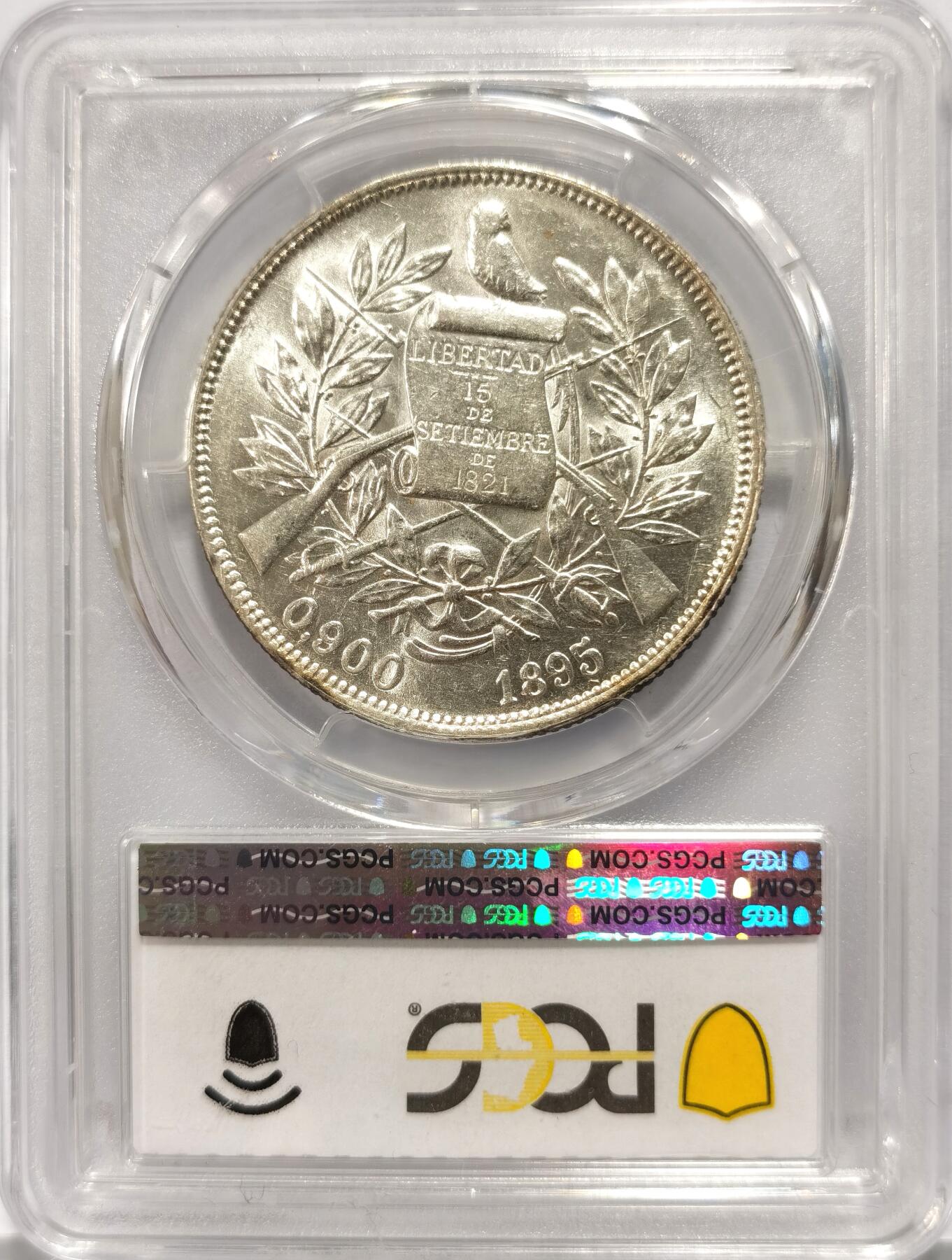 博洋堂世界钱币拍卖第097期（全场包邮） PCGS AU58 危地马拉1895年坐人女神1比索银币，比1894年少见，拉丁美洲热门品种