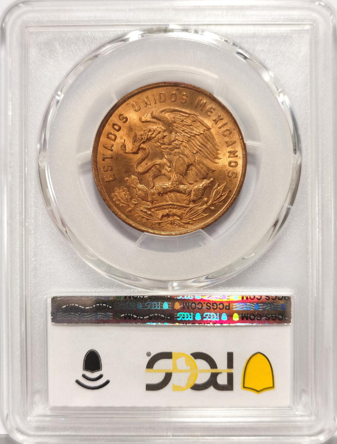 博洋堂世界钱币拍卖第097期（全场包邮） PCGS MS67RD 墨西哥1969年20分鹰洋铜币，顶级RD状态，仅有1枚更高分