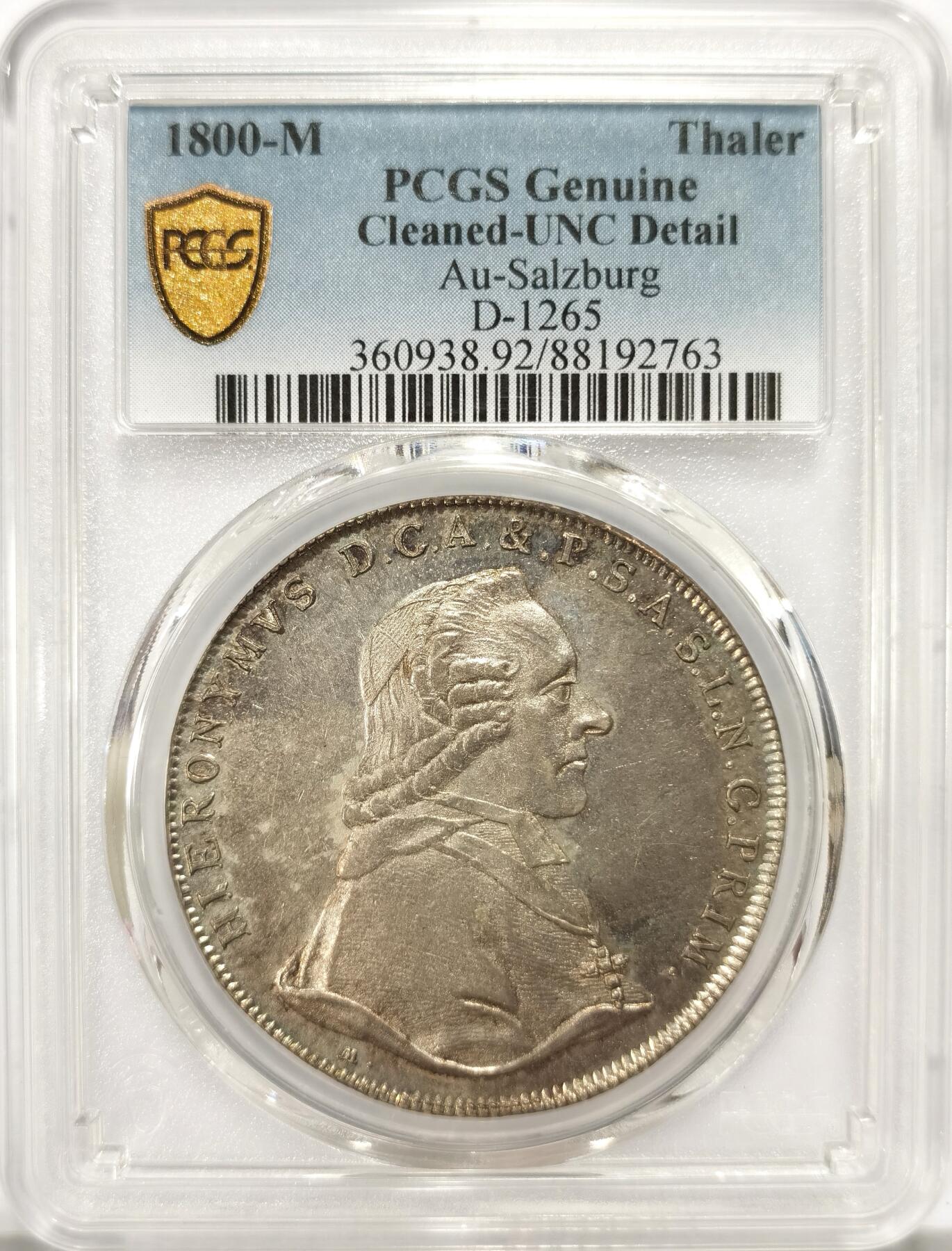 博洋堂世界钱币拍卖第097期（全场包邮） PCGS UNC Detail 奥地利萨尔茨堡1800年宗教泰勒，五彩银币，严评，状态很好。