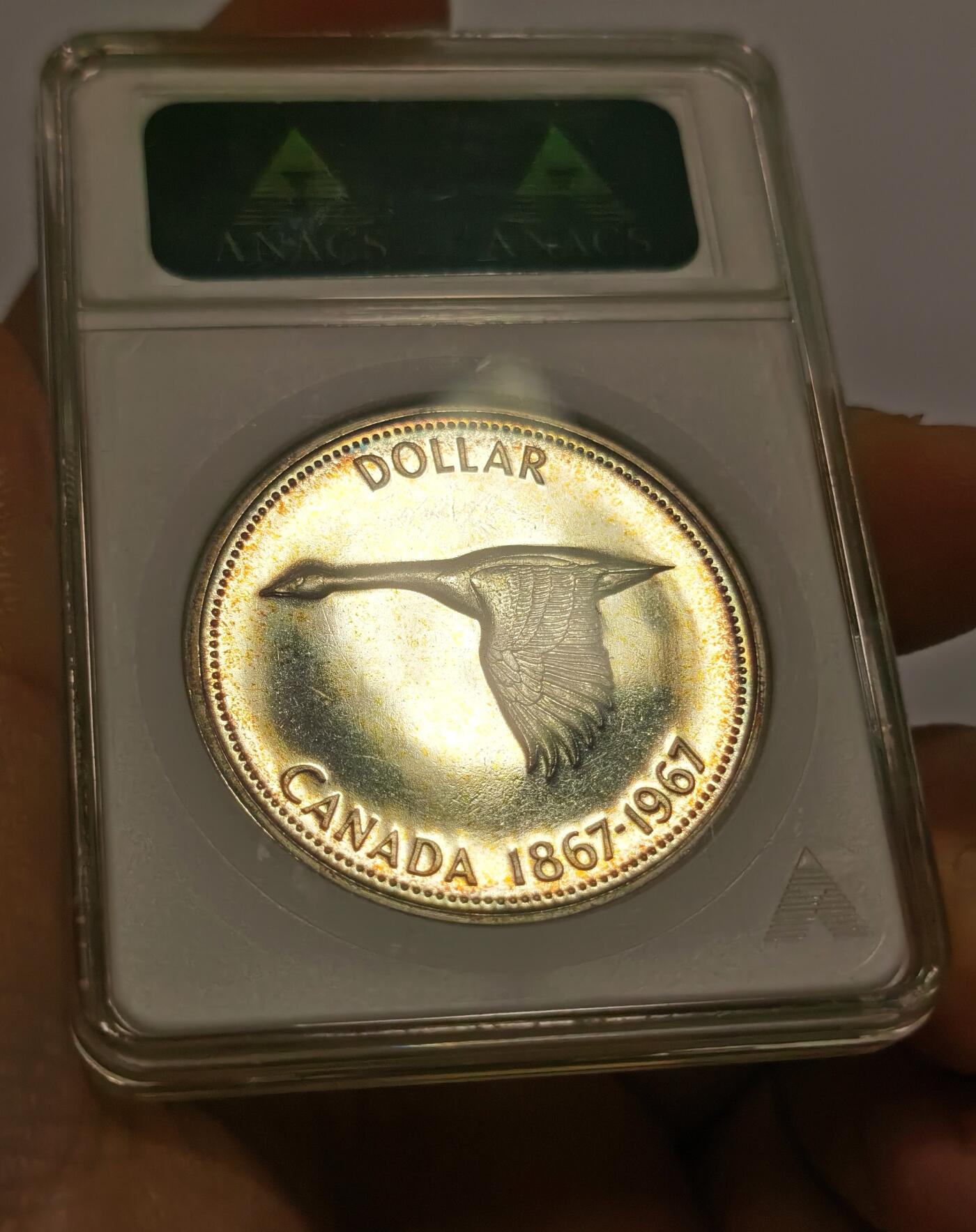 博洋堂世界钱币拍卖第097期（全场包邮） ANACS MS67PL 加拿大1967年1加元加拿大鹅银币，加拿大百年纪念币，少见高分，少见小白盒
