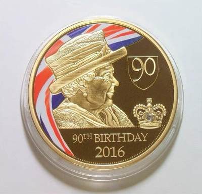 英国女王伊丽莎白青中老三时期 镶钻高浮雕精制彩色大镀金章 40MM - 英国女王伊丽莎白青中老三时期 镶钻高浮雕精制彩色大镀金章 40MM