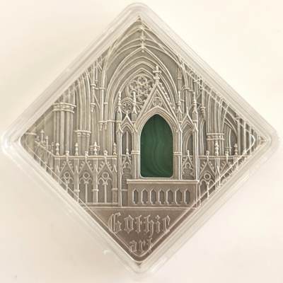 博洋堂世界钱币拍卖第163期（全场包邮） - 纽埃2014年艺术改变世界哥特式艺术玛瑙镶嵌仿古银币 40mm*40mm菱形 28.28克999银