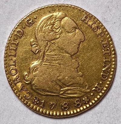 紫瑗钱币——第536期 - 西班牙 1788年 M 卡洛斯三世 2埃斯库多 6.77克 0.875金