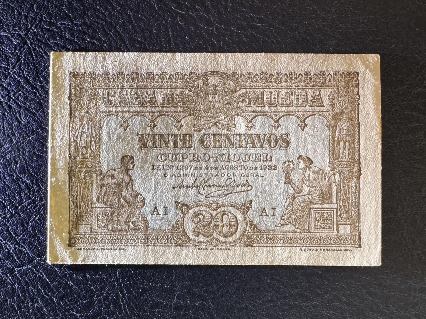 收藏联盟Quantum Auction 第387期拍卖  葡萄牙1922年铸币局版20分 品相UNC-  稀少 