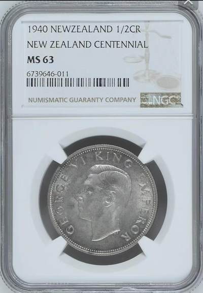 NGC-MS63英属新西兰1940年1/2克朗殖民百年纪念银币[011] - NGC-MS63英属新西兰1940年1/2克朗殖民百年纪念银币[011]