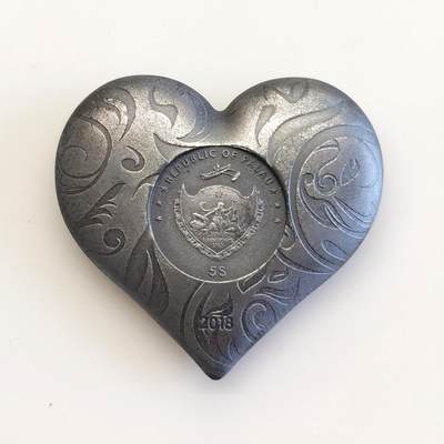 博洋堂蛇年收官专场暨第161期（全场包邮） - 帕劳2018年银之心5元心形仿古纪念银币 1盎司 发行量2500枚