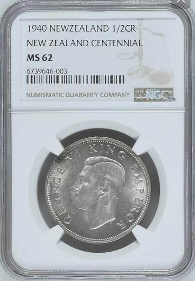 NGC-MS62英属新西兰1940年1/2克朗殖民百年纪念银币[003] - NGC-MS62英属新西兰1940年1/2克朗殖民百年纪念银币[003]