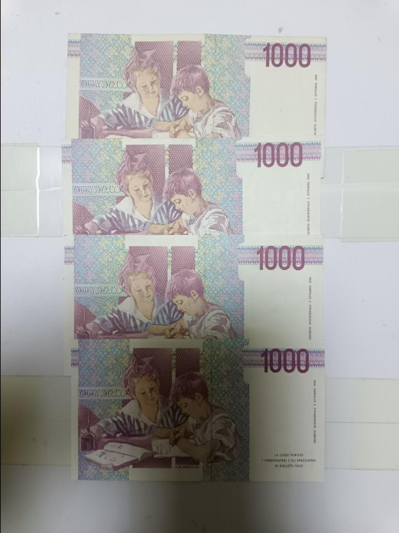 【20241028】非全新纸币第181场 意大利1000里拉4张纸币