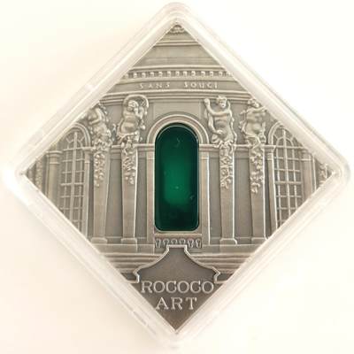 博洋堂世界钱币拍卖第163期（全场包邮） - 纽埃2014年艺术改变世界洛可可艺术玛瑙镶嵌仿古银币 40mm*40mm菱形 28.28克999银