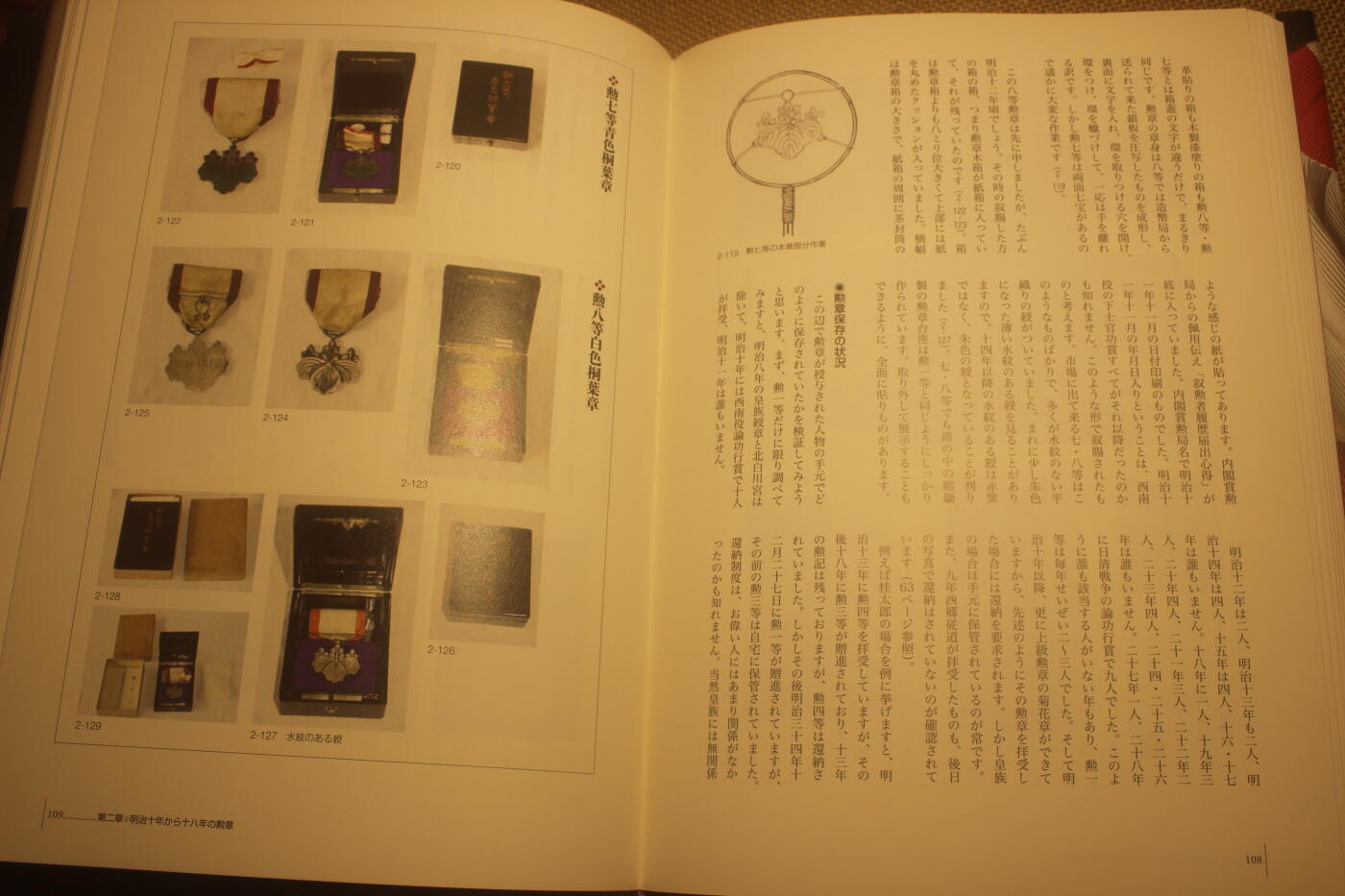 2024.10.30日货小拍卖 《明治勋章大图鉴》，国书刊行会出版，2015年一版一印，全书285页全彩图印刷，详细介绍了日本勋章、纪念章、褒章历史沿革，详细的版本版本图鉴以及颁发情况，至今最重要最详尽的日章研究图鉴，轻微翻阅痕迹，少量笔记和记号笔痕迹，不影响阅读