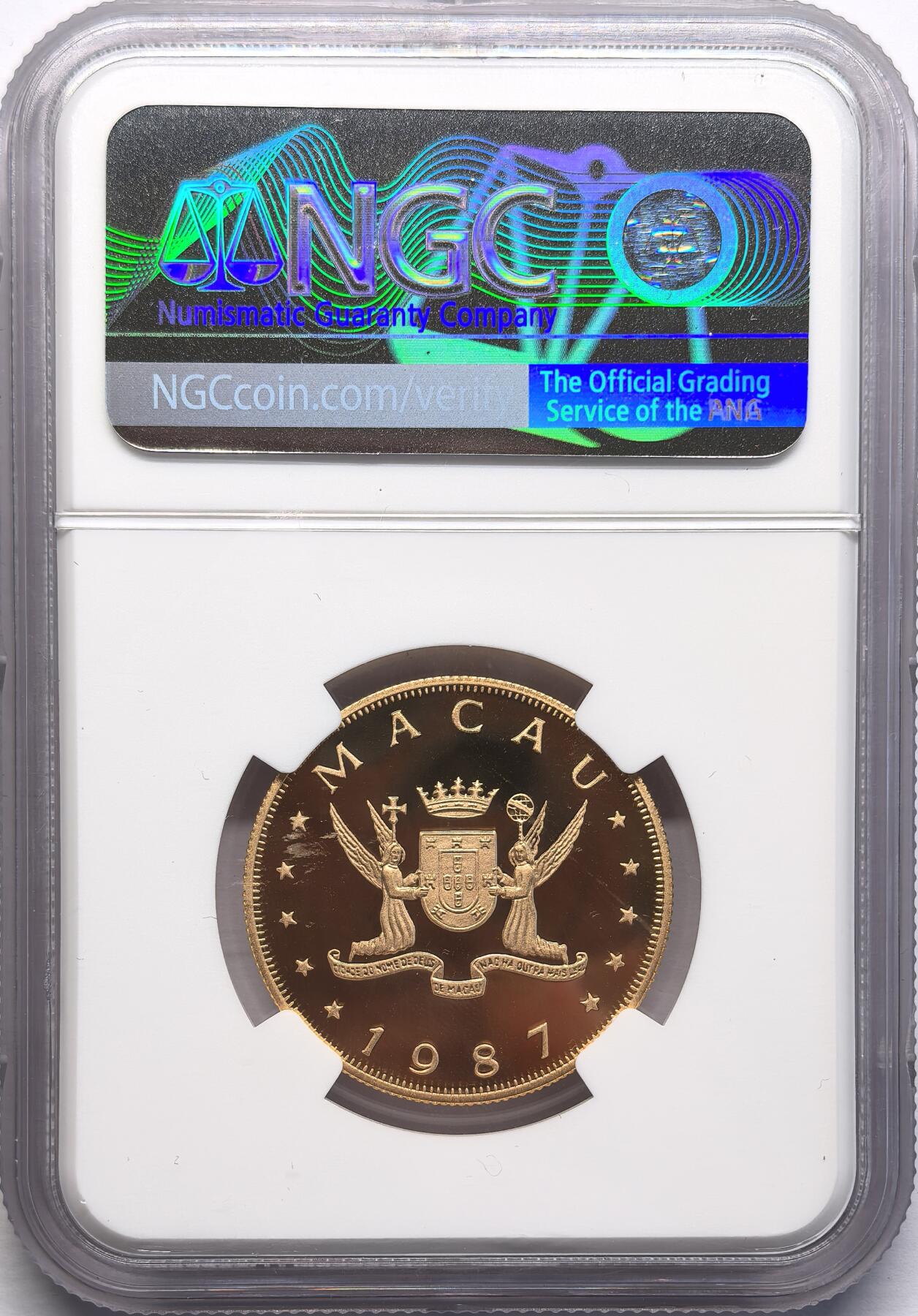 FXS世界钱币微拍第二百八十七期 1987中国澳门丁卯兔年1000元金币NGC-PF70UC，完美无瑕，N冠军分！15.976g，917金。，