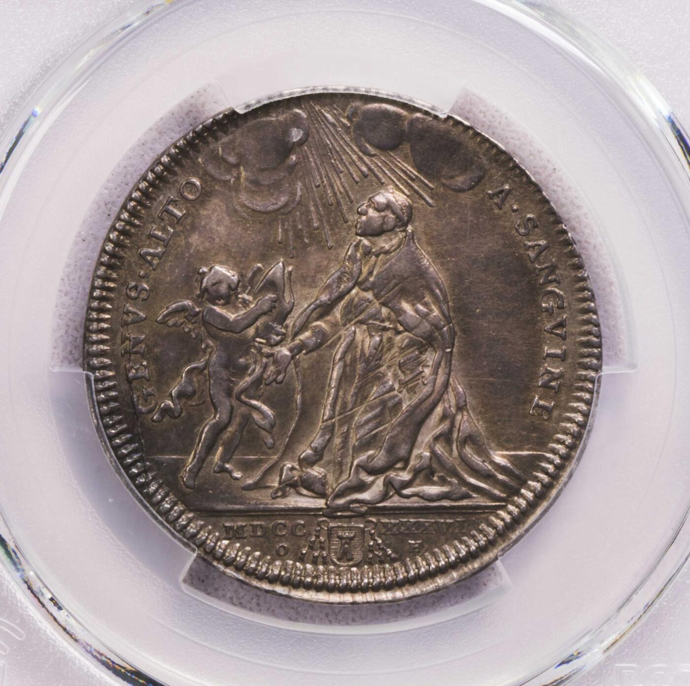 PCGS-AU58 1736教皇国圣经故事Teston银币 冠军