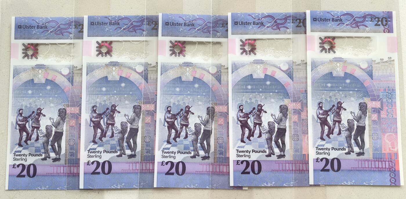 FXS世界钱币微拍第二百八十七期 Ulster银行20英镑塑料钞五枚一组，全新挺版。