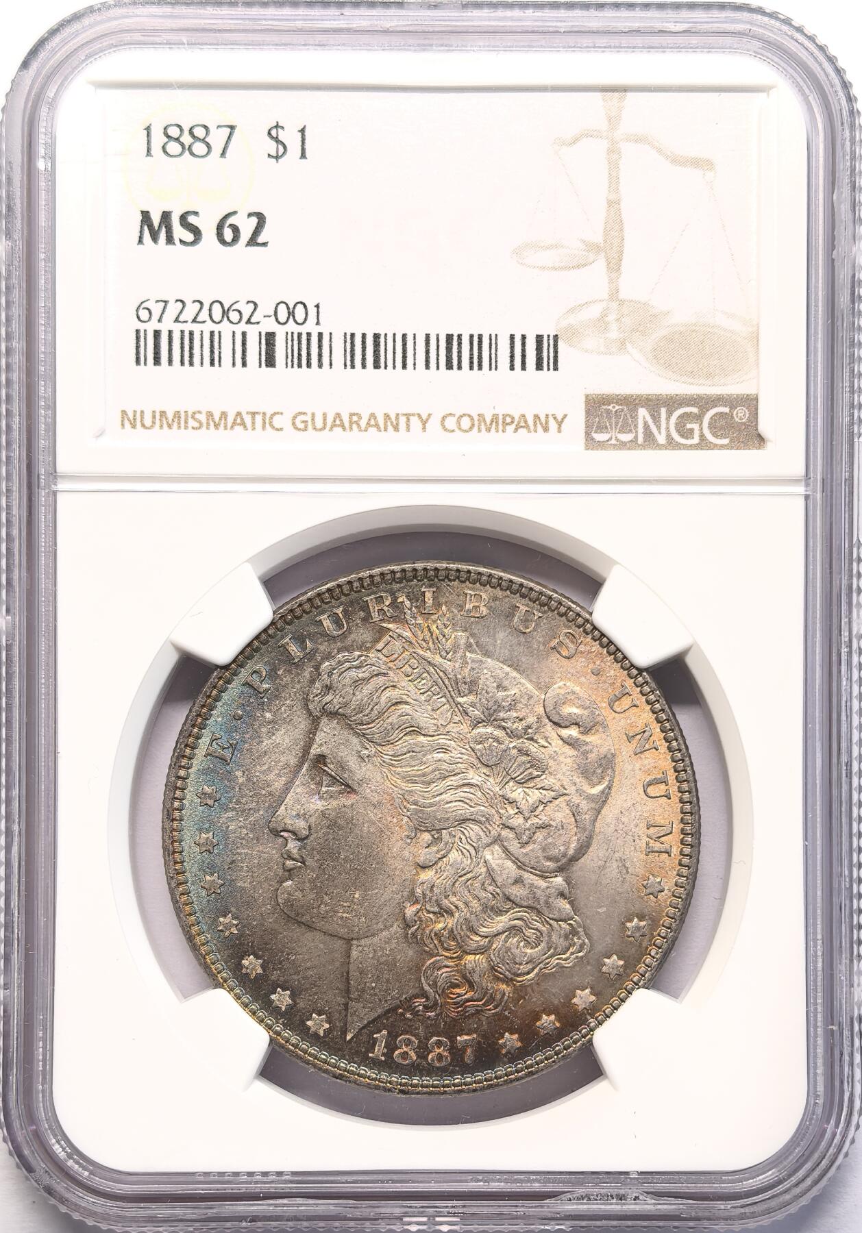 FXS世界钱币微拍第二百八十七期 1887美国摩根壹元NGC-MS62，养眼五彩！