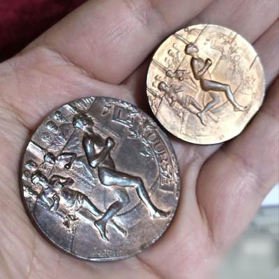 极美品法国马拉松铜镀金奖章李维大师名作对章 - 极美品法国马拉松铜镀金奖章李维大师名作对章