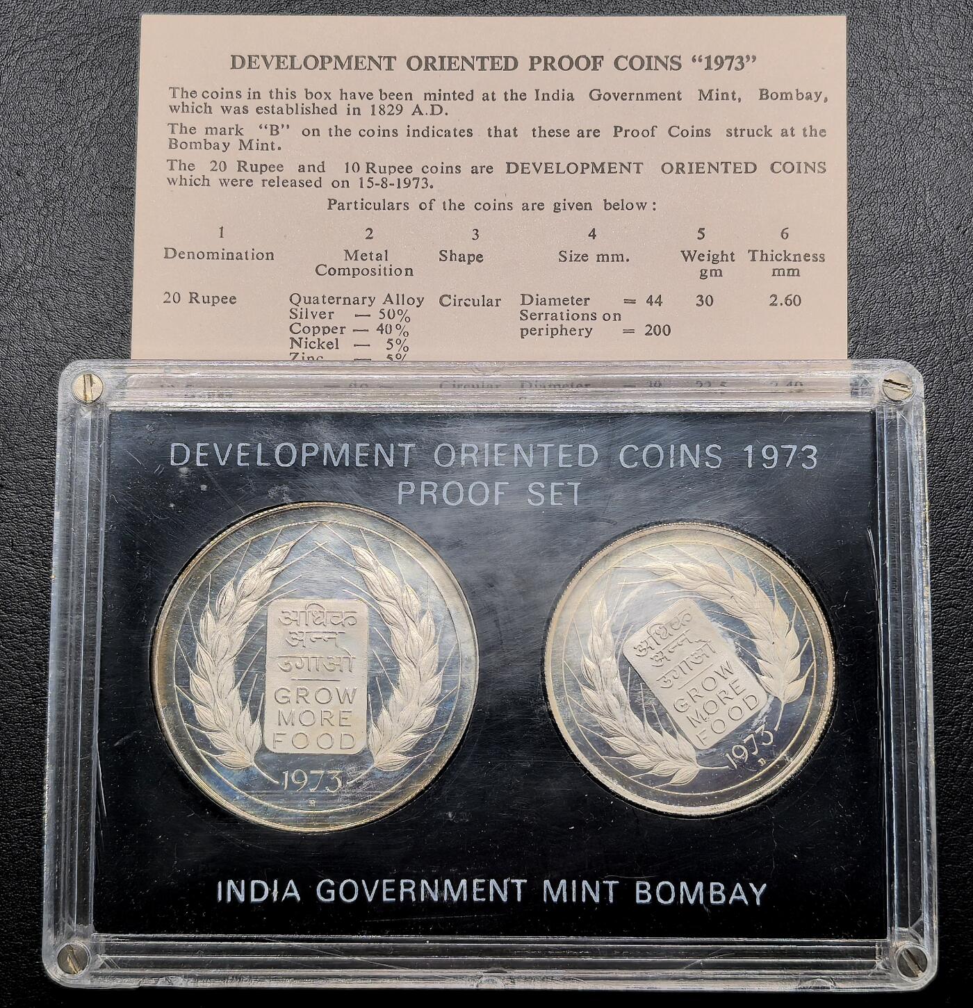 FXS世界钱币微拍第二百八十七期 1973印度共和国FAO精铸两枚套，原厂塑封略氧化。