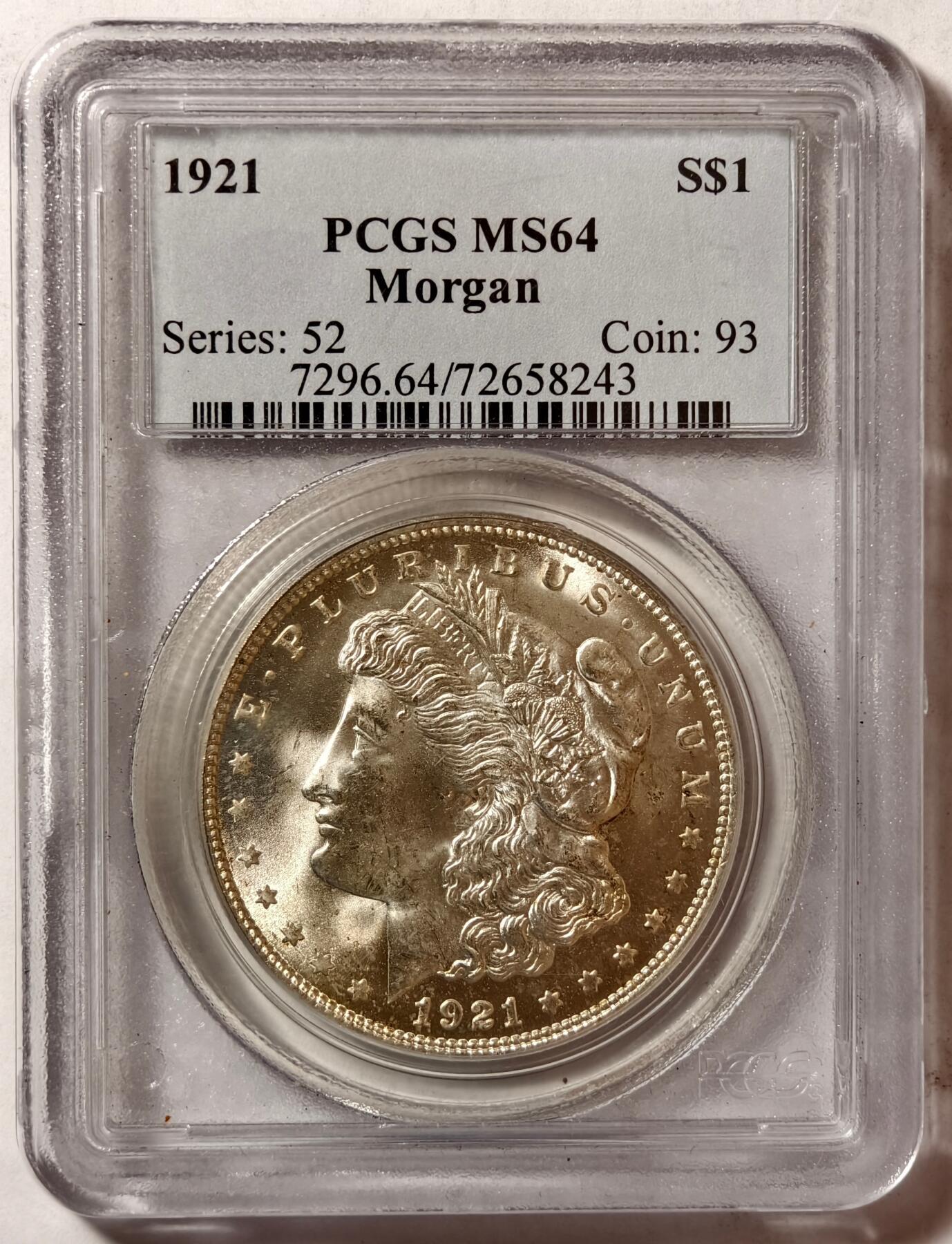 紫瑗钱币——第444期 美国 1921年 摩根 大头妹 1美元 银币 PCGS MS64