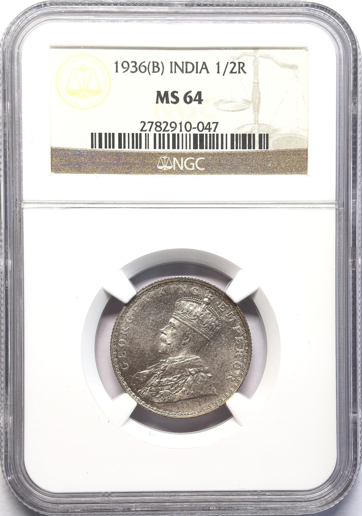 FXS世界钱币微拍第二百八十七期 1936英属印度乔五1/2卢比NGC-MS64，少见面值，高品！