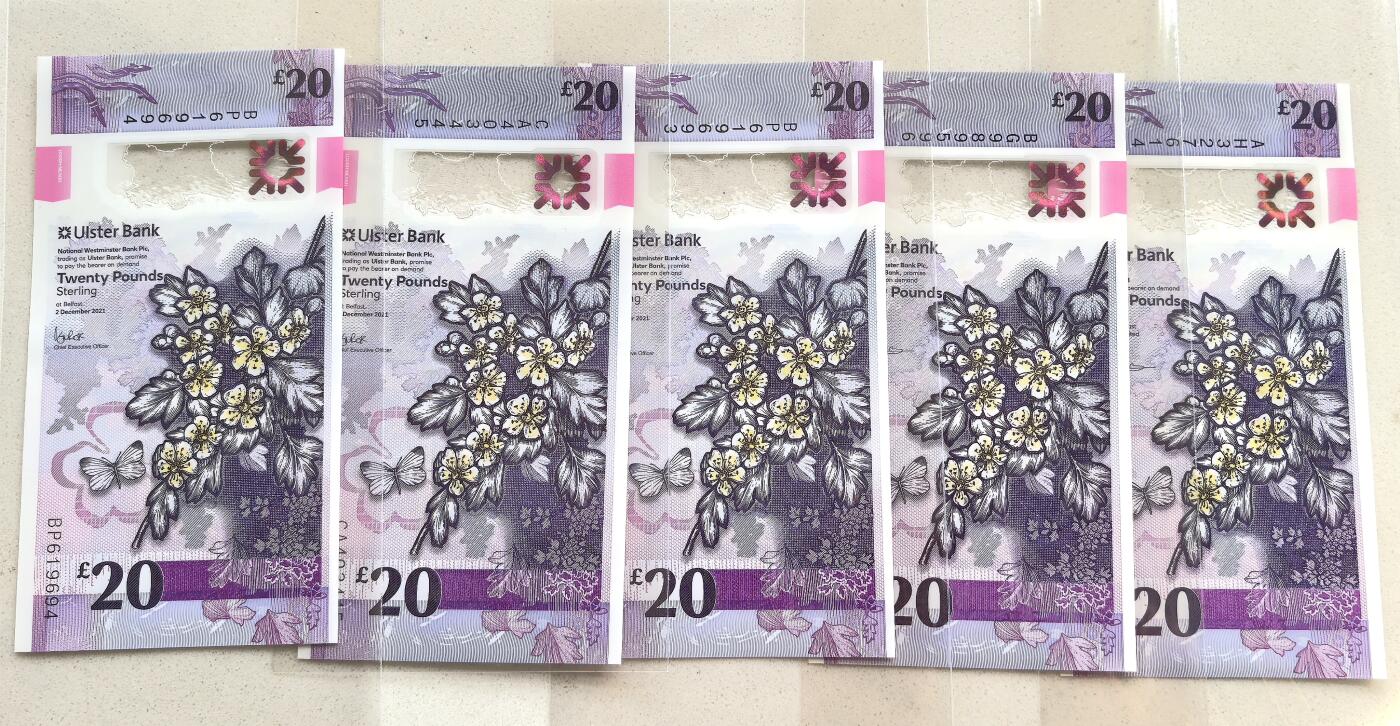 FXS世界钱币微拍第二百八十七期 Ulster银行20英镑塑料钞五枚一组，全新挺版。