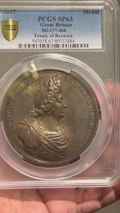 PCGS-SP63 1697英国雷斯维克条约银章 唯一冠军 巨型章